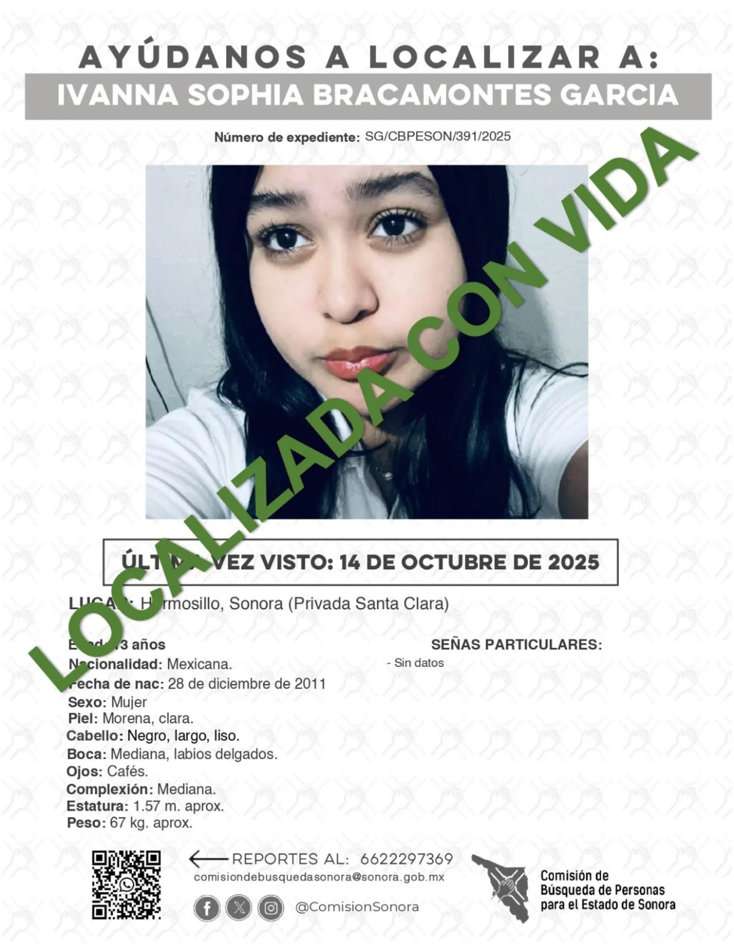 IVANNA SOPHIA BRACAMONTES GARCIA - LOCALIZADA CON VIDA
