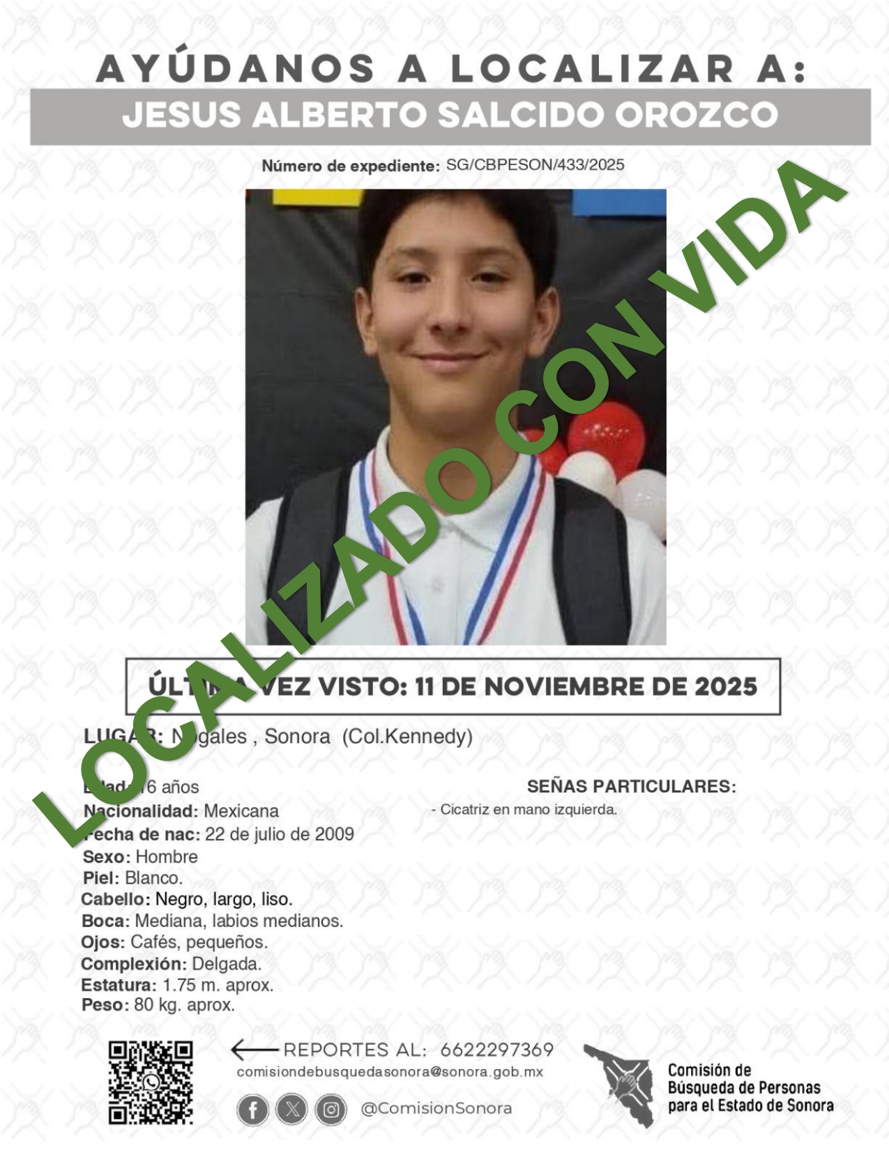 JESUS ALBERTO SALCIDO OROZCO - LOCALIZADO CON VIDA