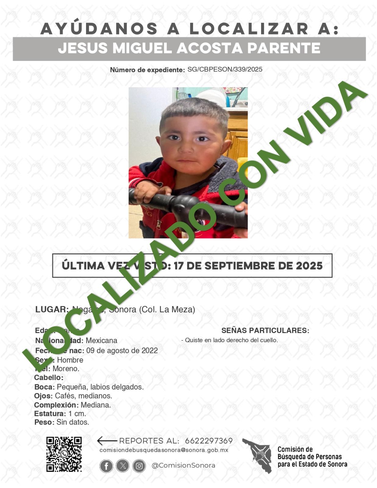JESUS MIGUEL ACOSTA PARENTE - LOCALIZADO CON VIDA