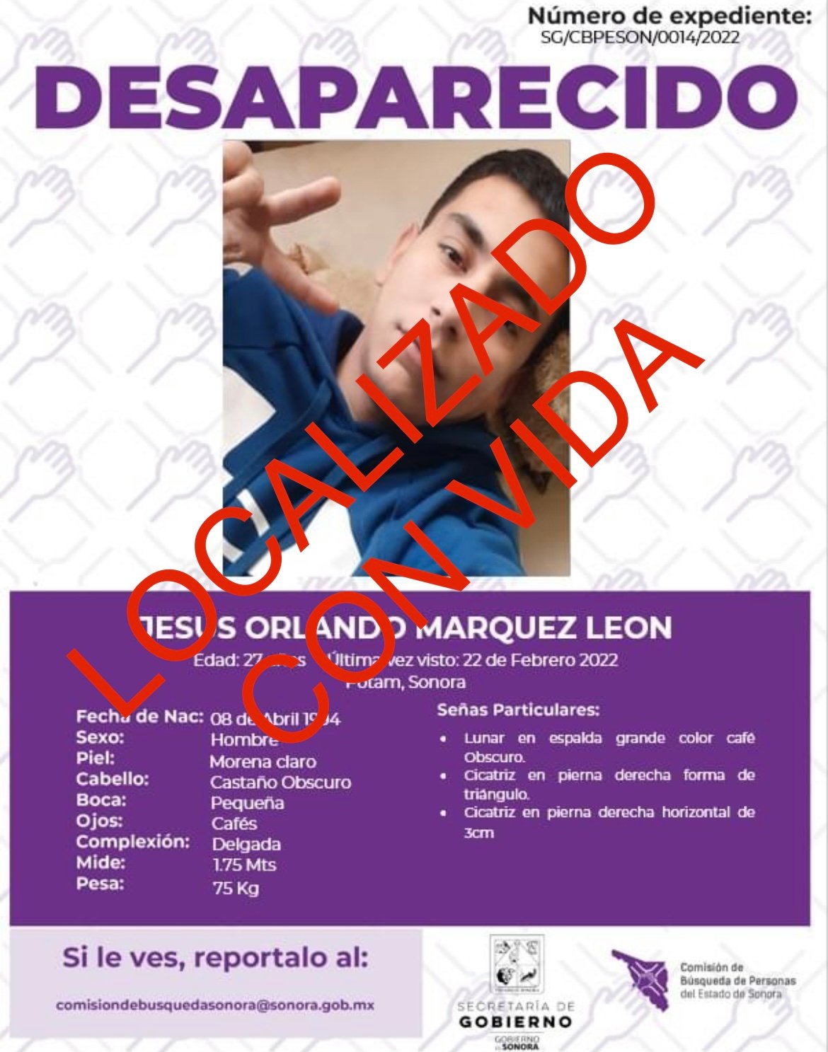 JESUS ORLANDO MARQUEZ LEON - LOCALIZADO CON VIDA