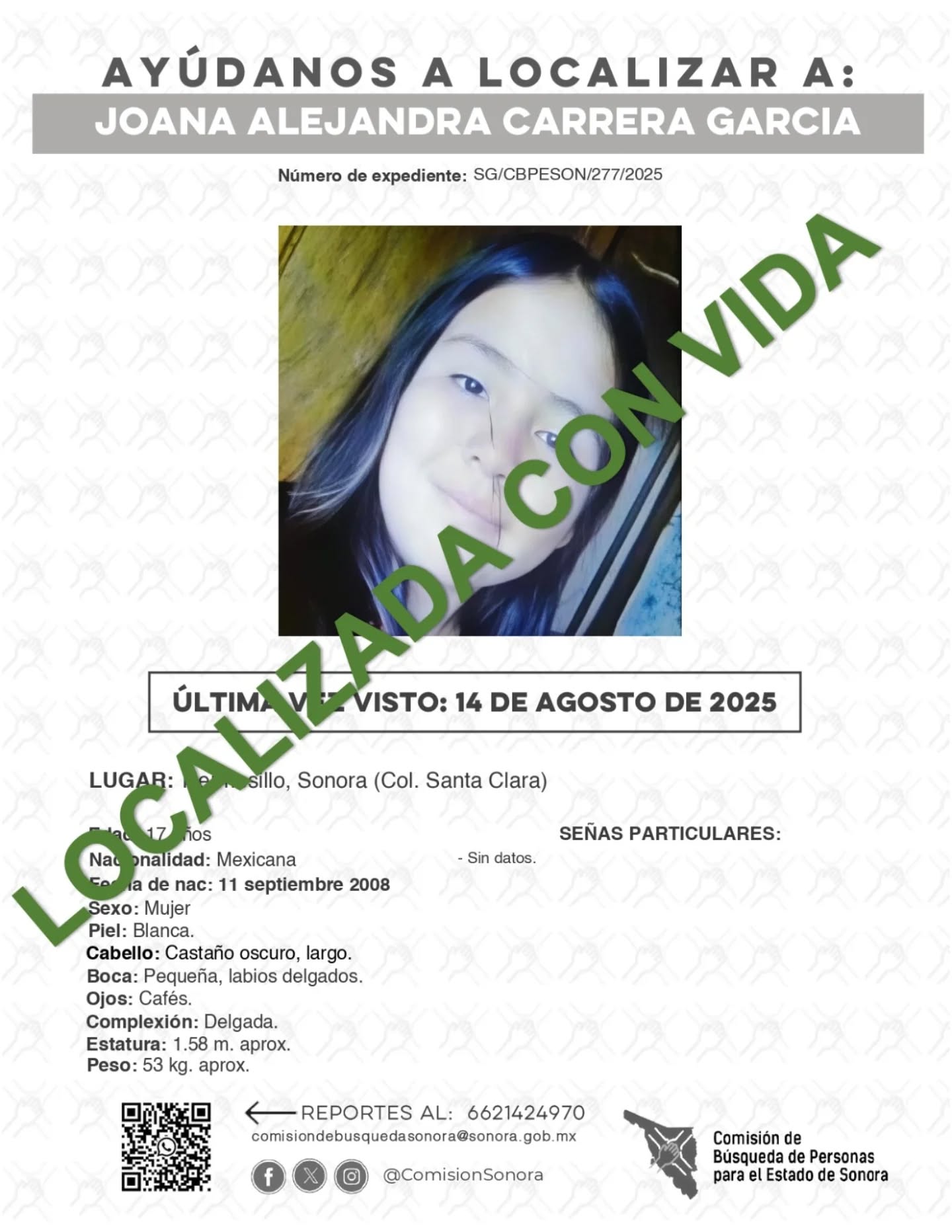 JOANA ALEJANDRA CARRERA GARCIA - LOCALIZADA CON VIDA