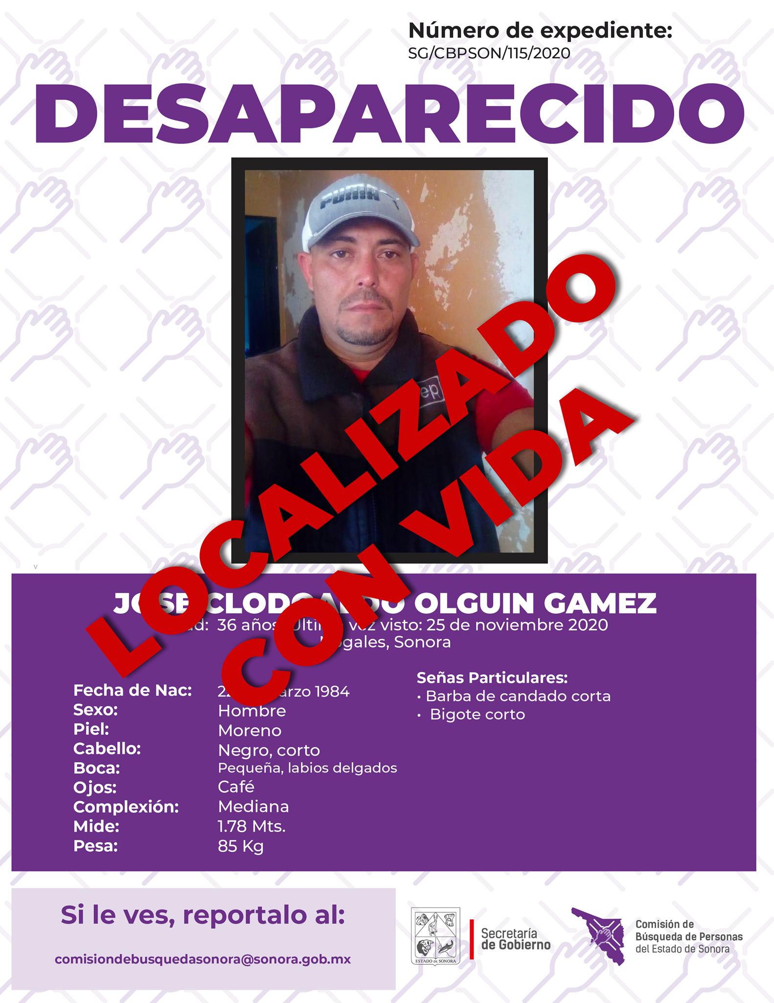 JOSE CLODOALDO OLGUIN GAMEZ - LOCALIZADO CON VIDA