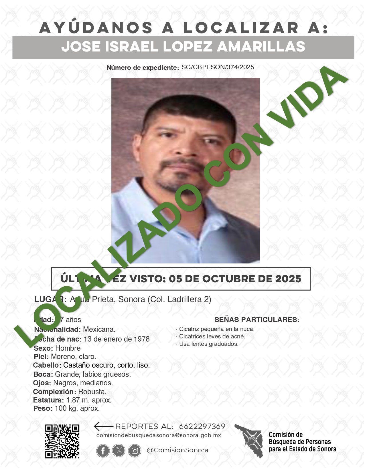 JOSE ISRAEL LOPEZ AMARILLAS - LOCALIZADO CON VIDA