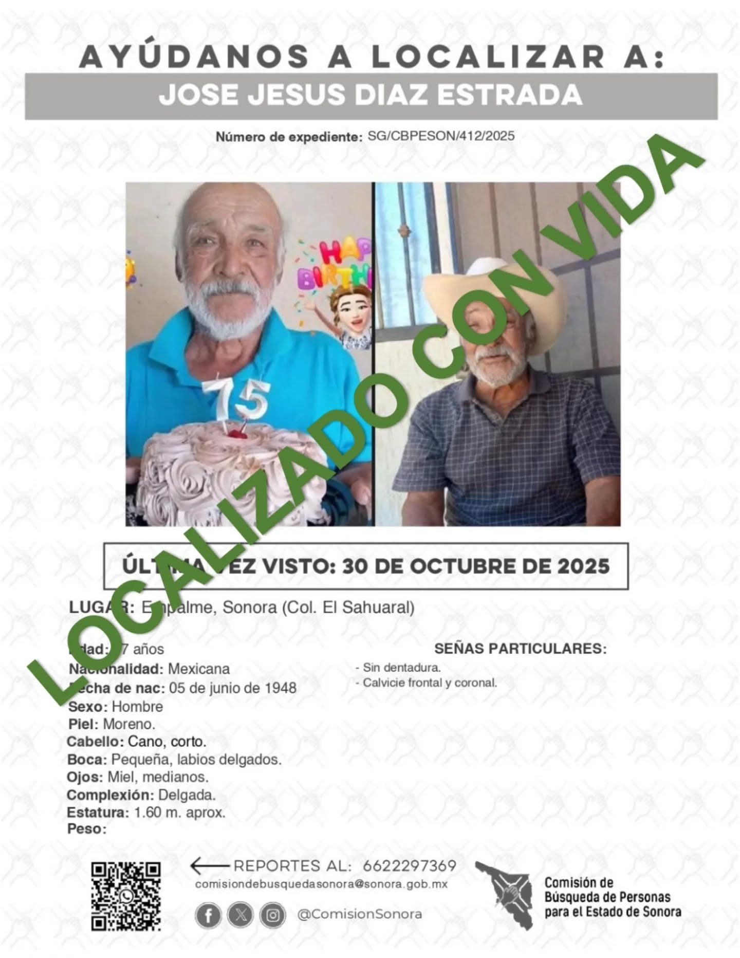 JOSE JESUS DIAZ ESTRADA - LOCALIZADO CON VIDA