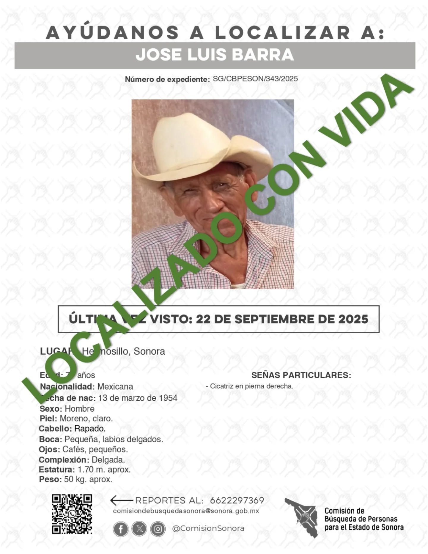 JOSE LUIS BARRA - LOCALIZADO CON VIDA