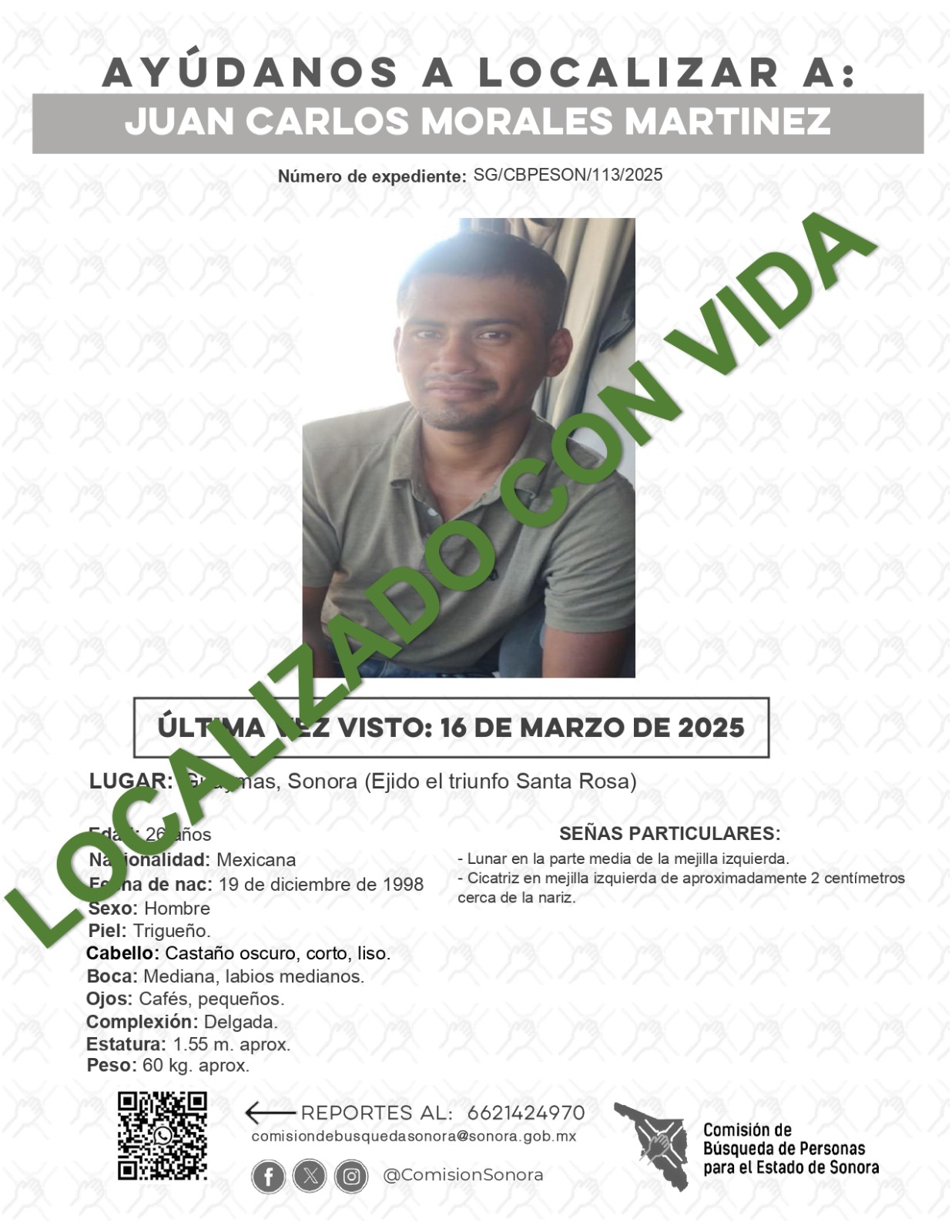 JUAN CARLOS MORALES MARTINEZ - LOCALIZADO CON VIDA