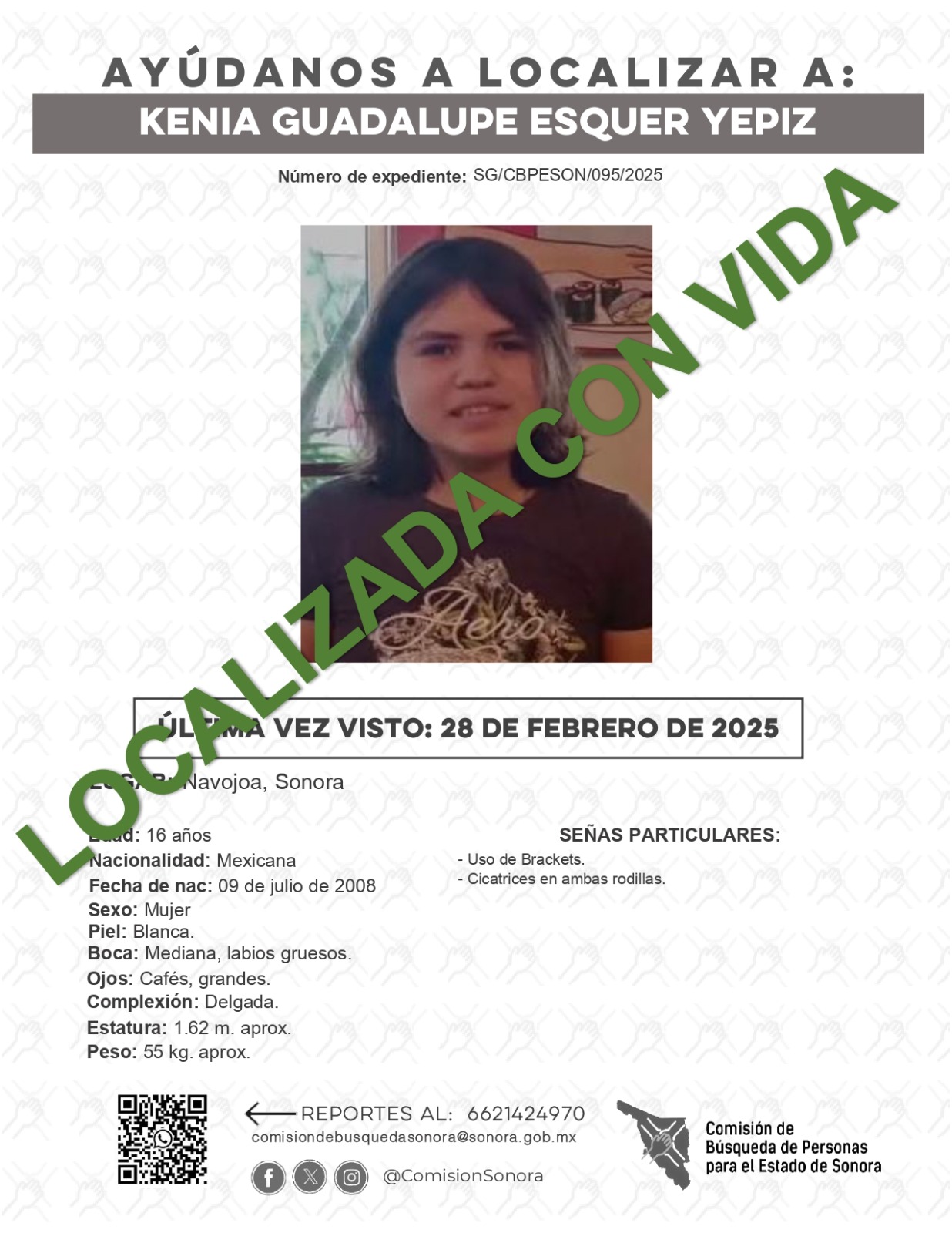 KENIA GUADAULPE ESQUER YEPIZ - LOCALIZADA CON VIDA