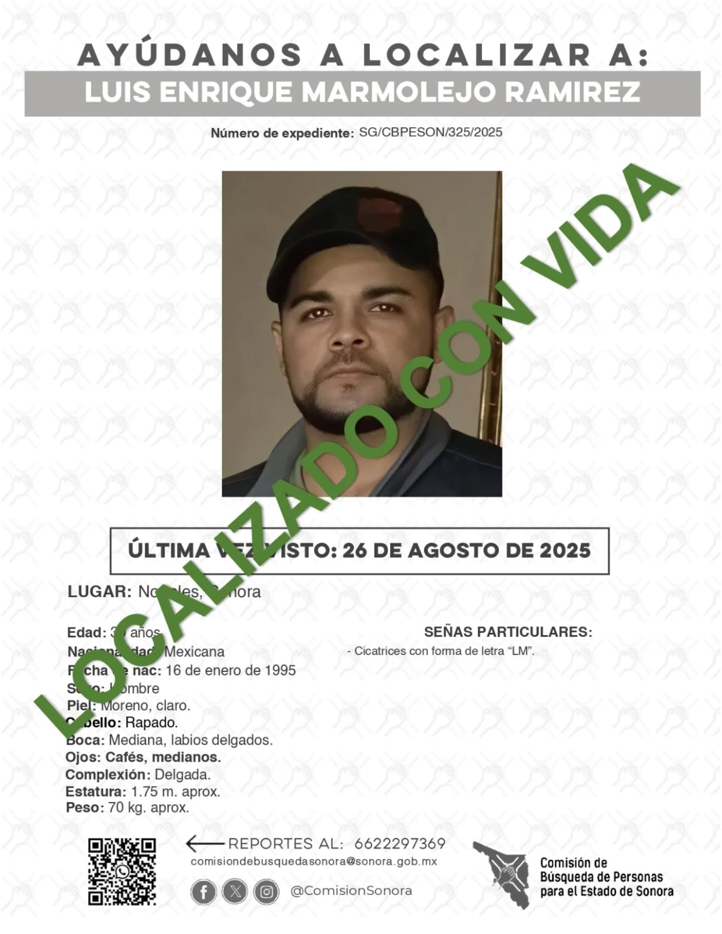 LUIS ENRIQUE MARMOLEJO RAMIREZ - LOCALIZADO CON VIDA