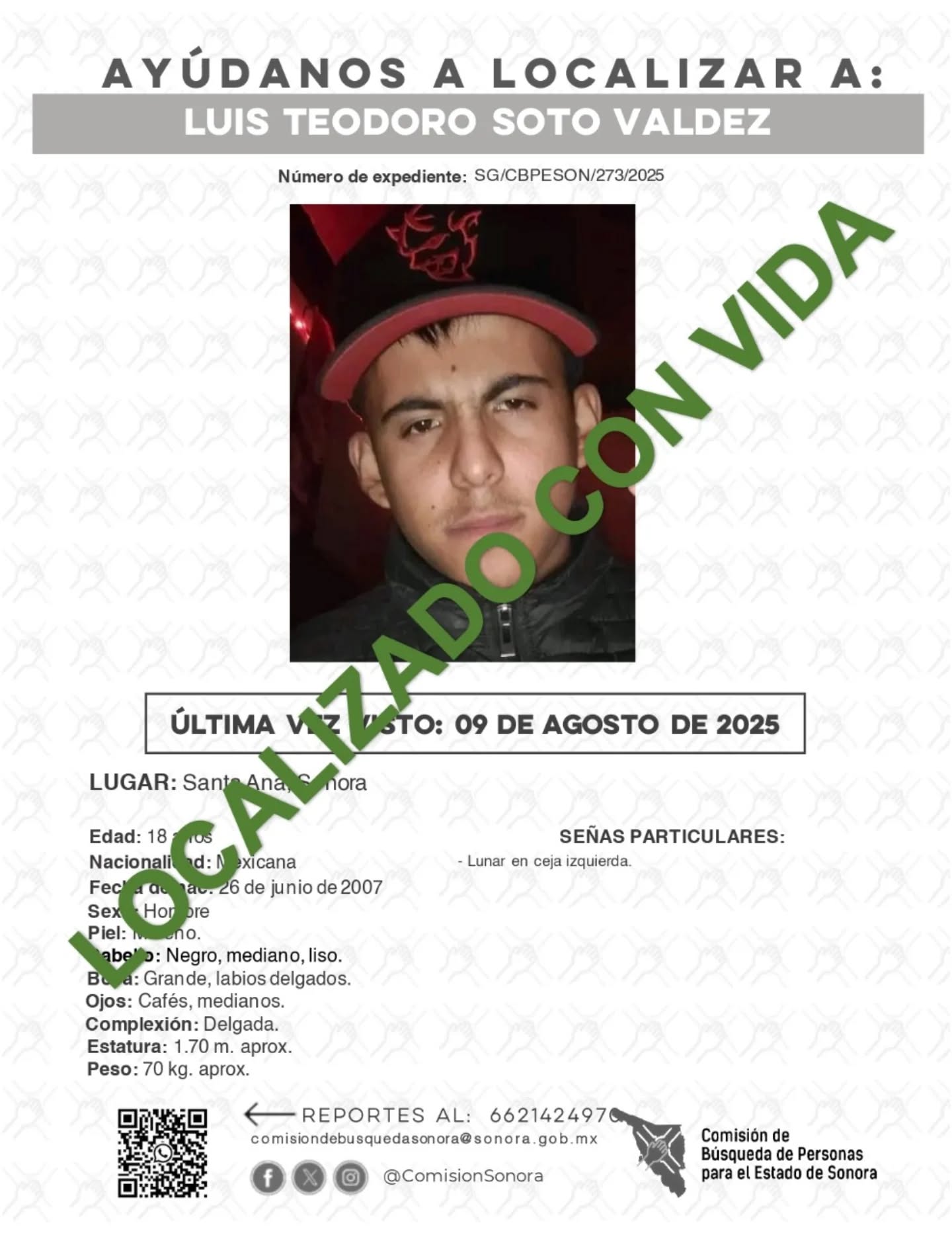 LUIS TEODORO SOTO VALDEZ - LOCALIZADO CON VIDA