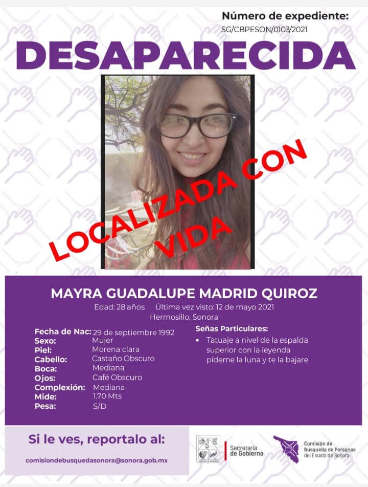 MAYRA GUADALUPE MADRID QUIROZ - LOCALIZADA CON VIDA