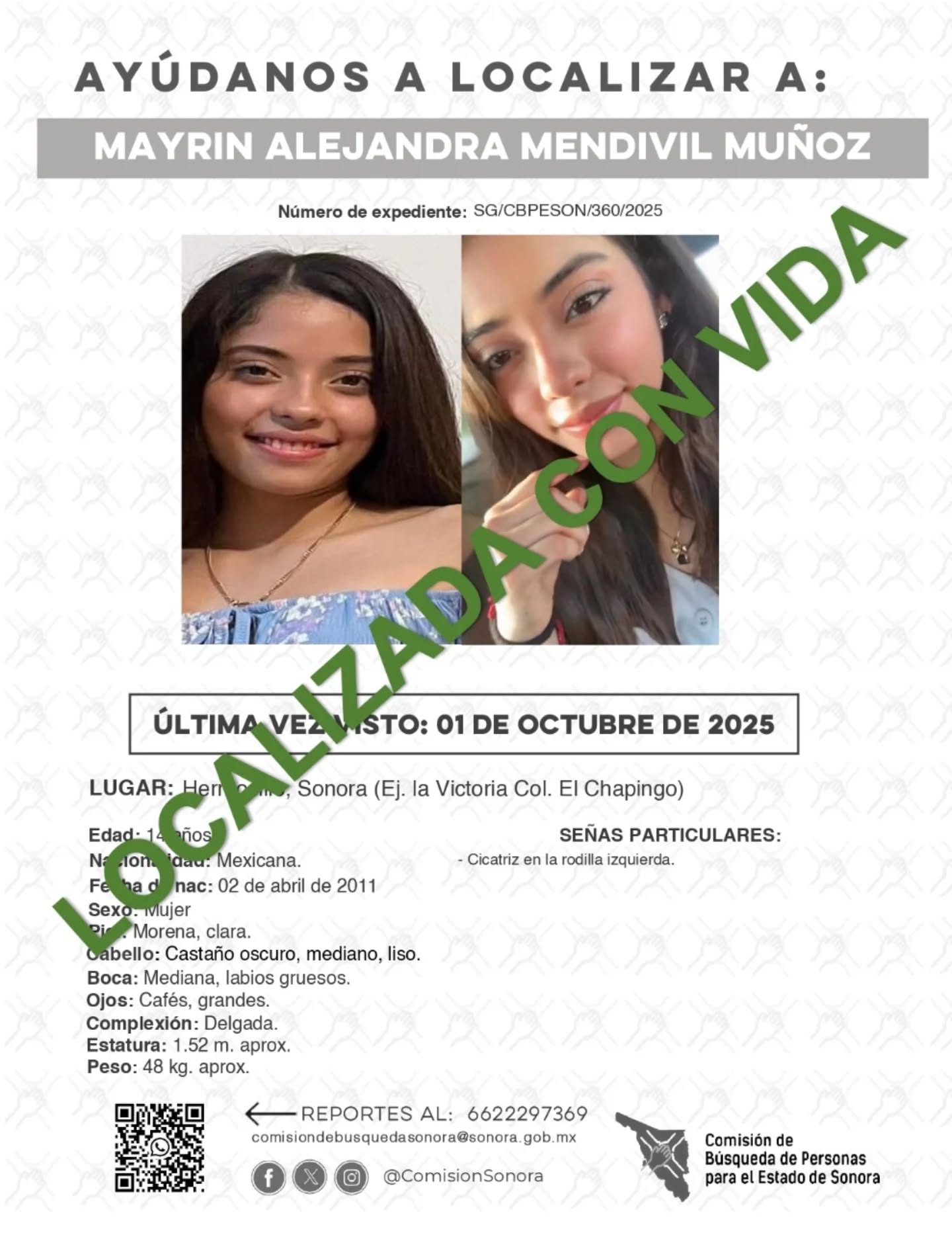 MAYRIN ALEJANDRA MENDIVIL MUÑOZ - LOCALIZADA CON VIDA