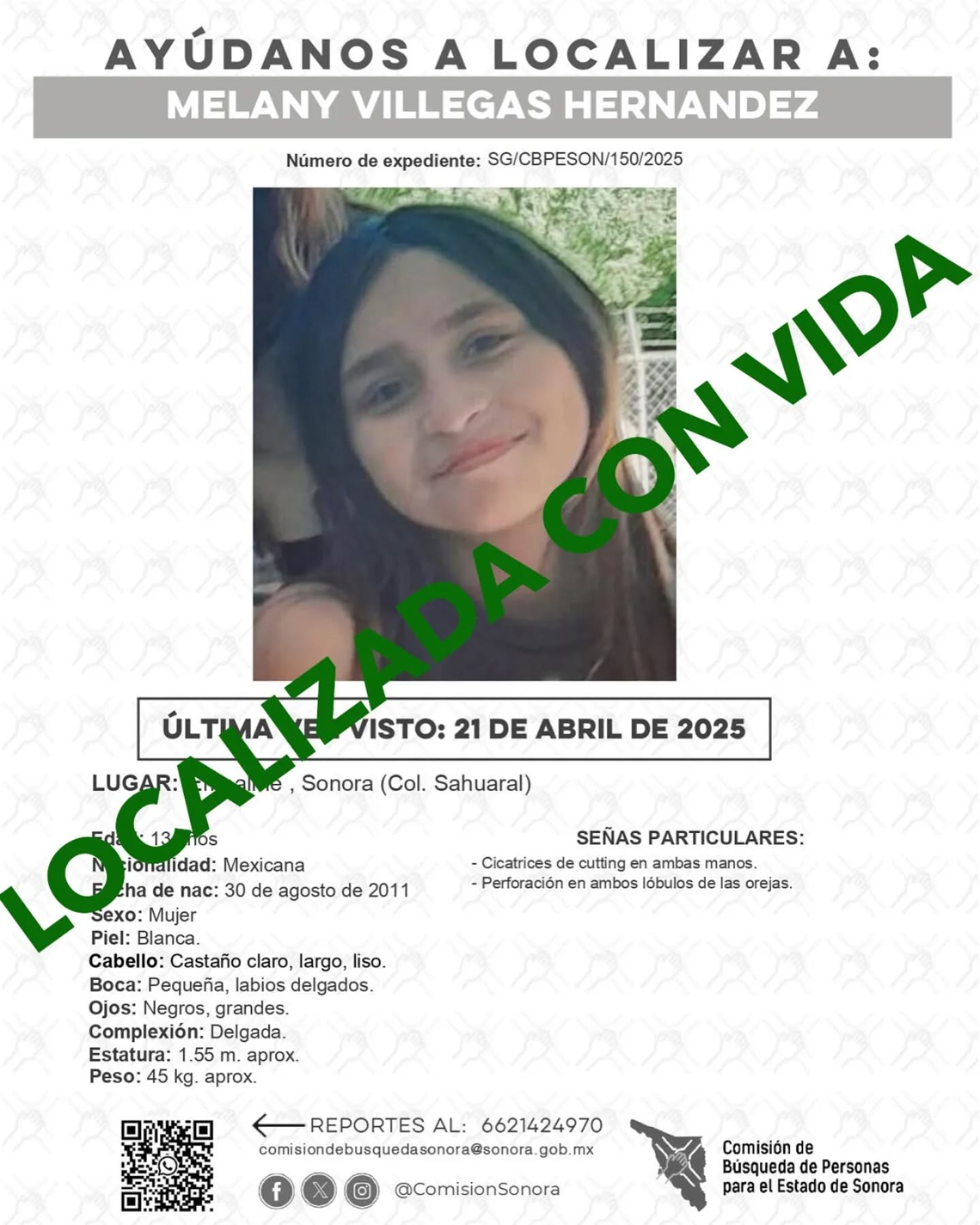 MELANY VILLEGAS HERNANDEZ - LOCALIZADA CON VIDA