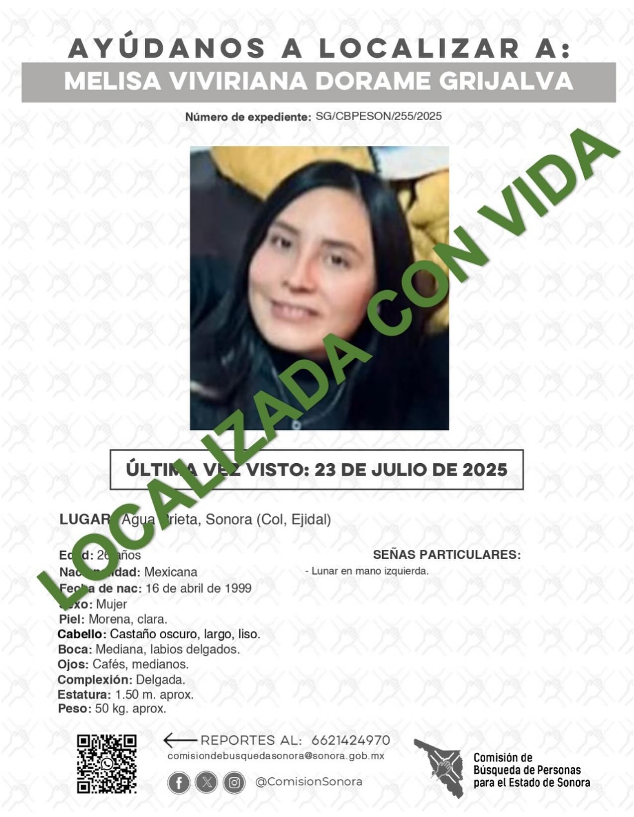 MELISA VIVIRIANA DORAME GRIJALVA - LOCALIZADA CON VIDA