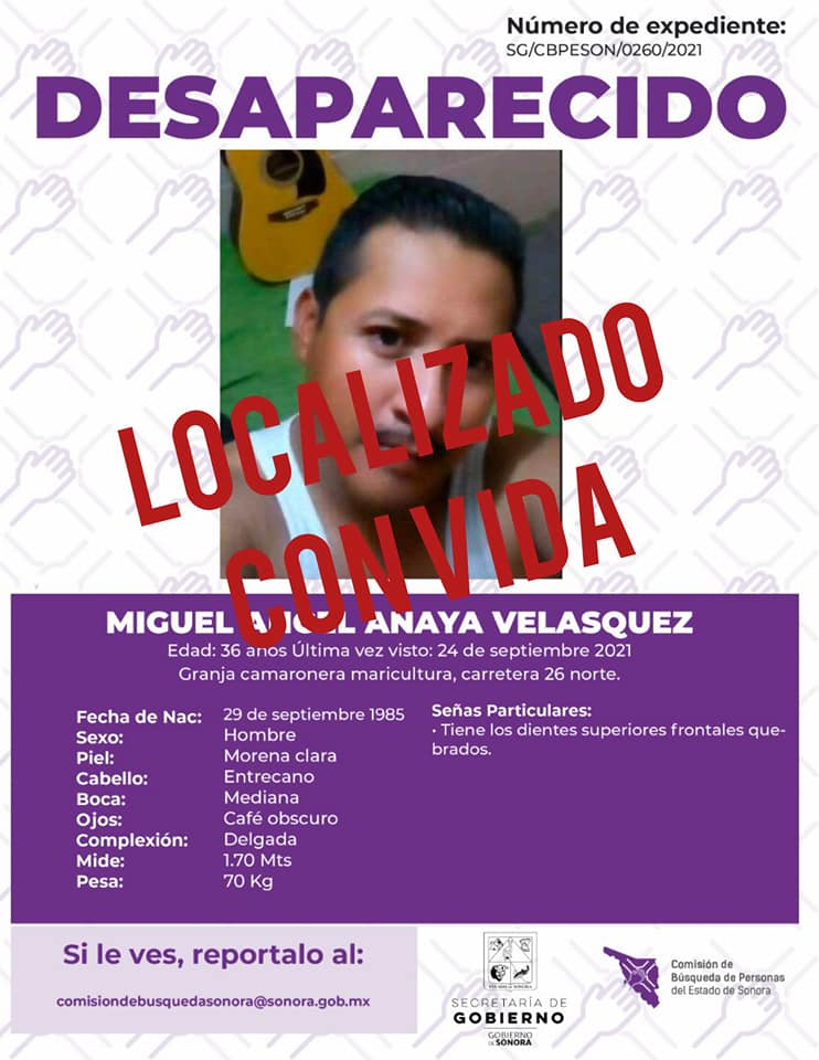 MIGUEL ANGEL ANAYA VELASQUEZ - LOCALIZADO CON VIDA