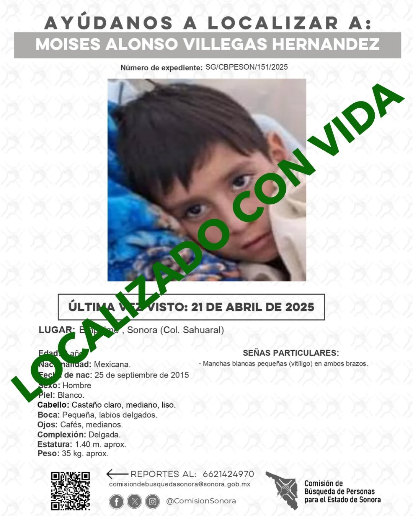 MOISES ALONSO VILLEGAS HERNANDEZ - LOCALIZADO CON VIDA