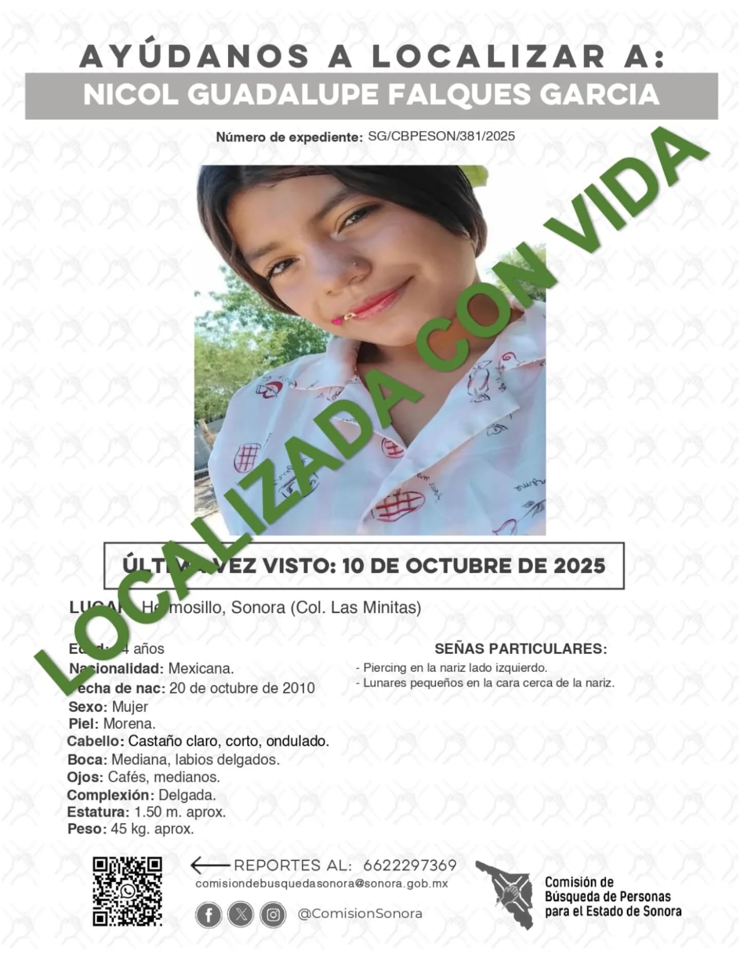 NICOL GUADALUPE FALQUES GARCIA - LOCALIZADA CON VIDA