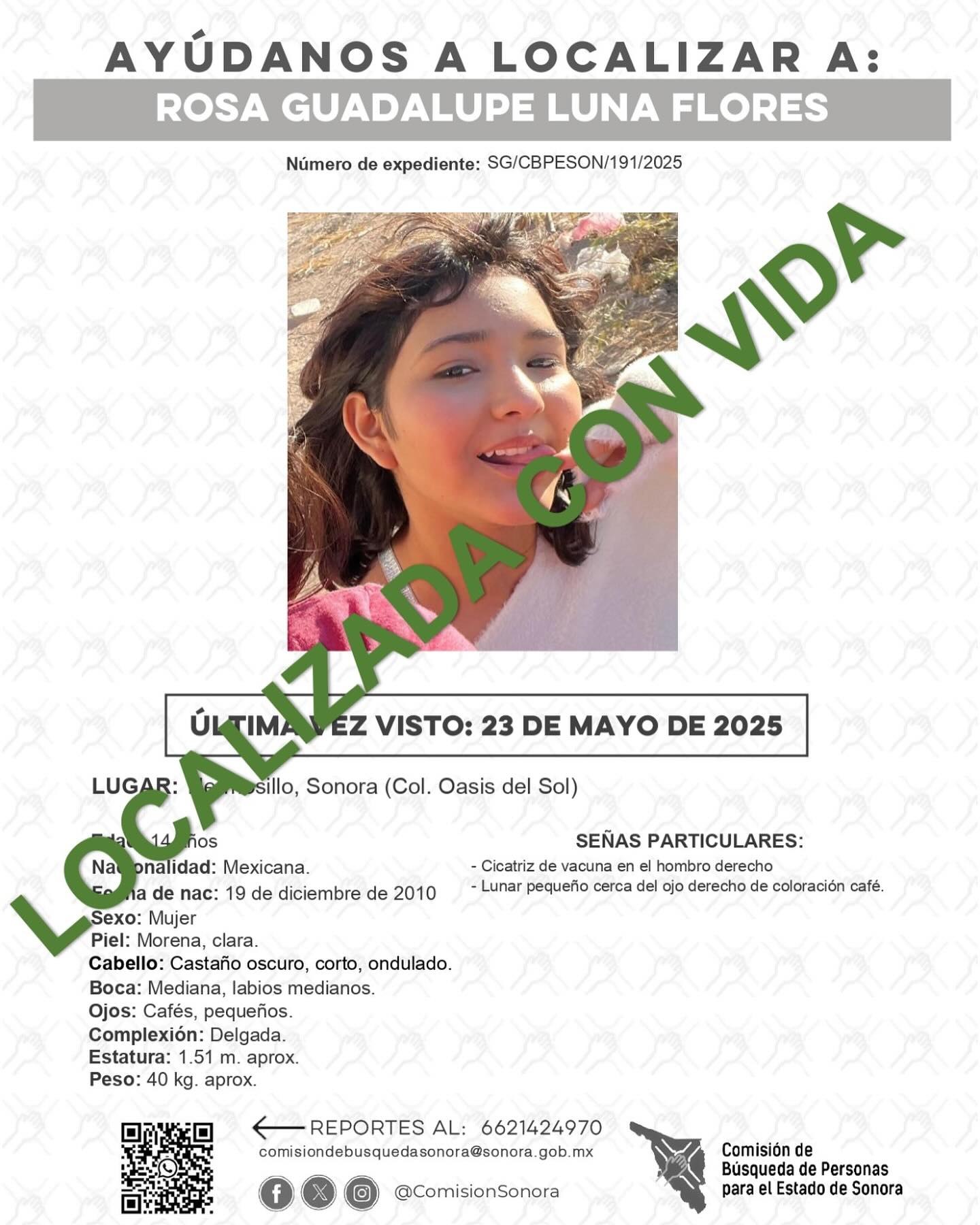 ROSA GUADALUPE LUNA FLORES - LOCALIZADA CON VIDA