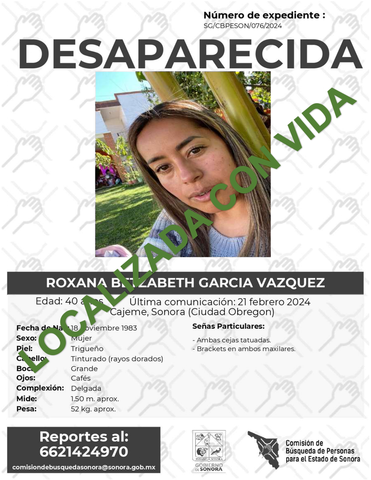ROXANA BETZABETH GARCÍA VAZQUEZ - LOCALIZADO CON VIDA