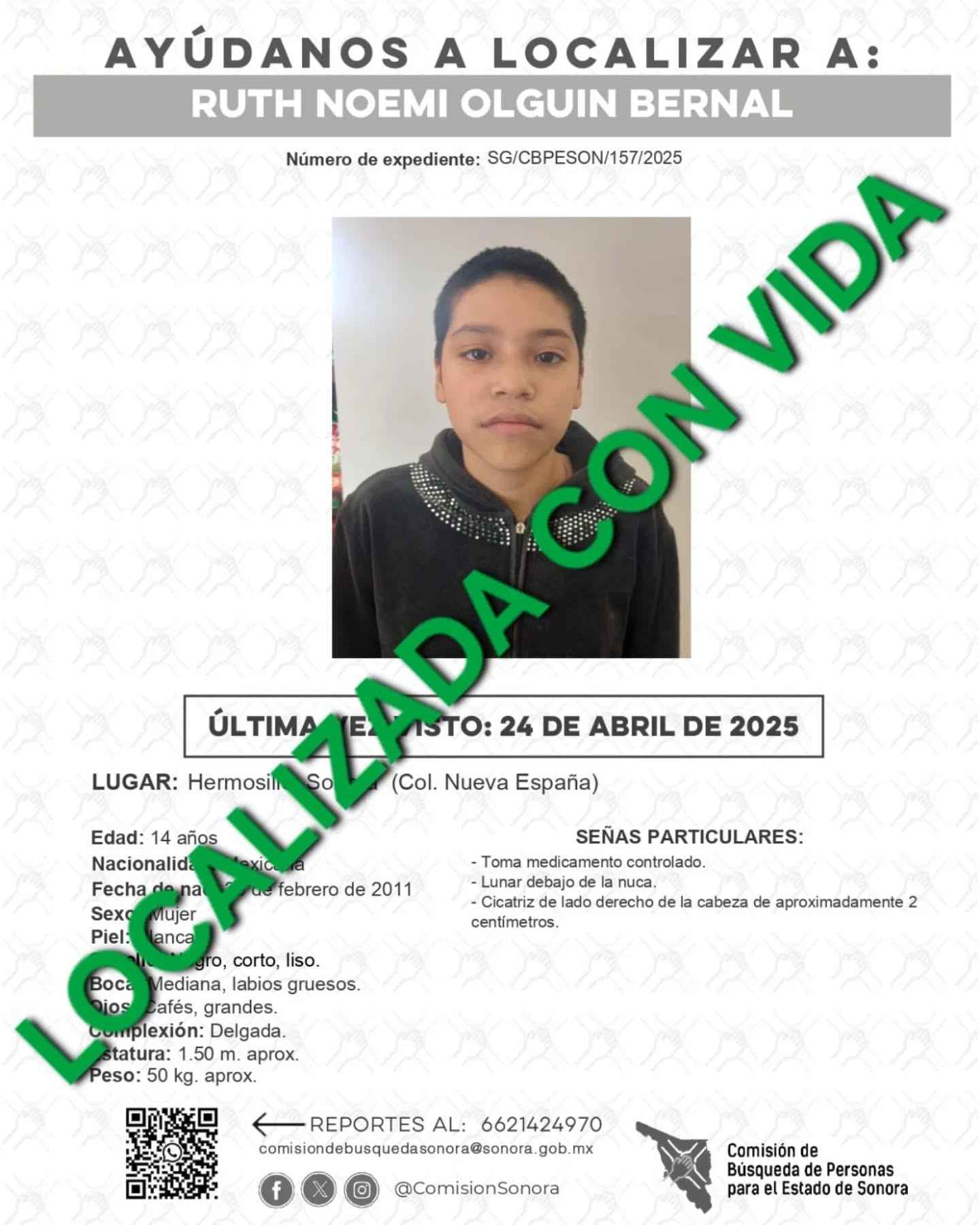 RUTH NOEMI OLGUIN BERNAL - LOCALIZADA CON VIDA