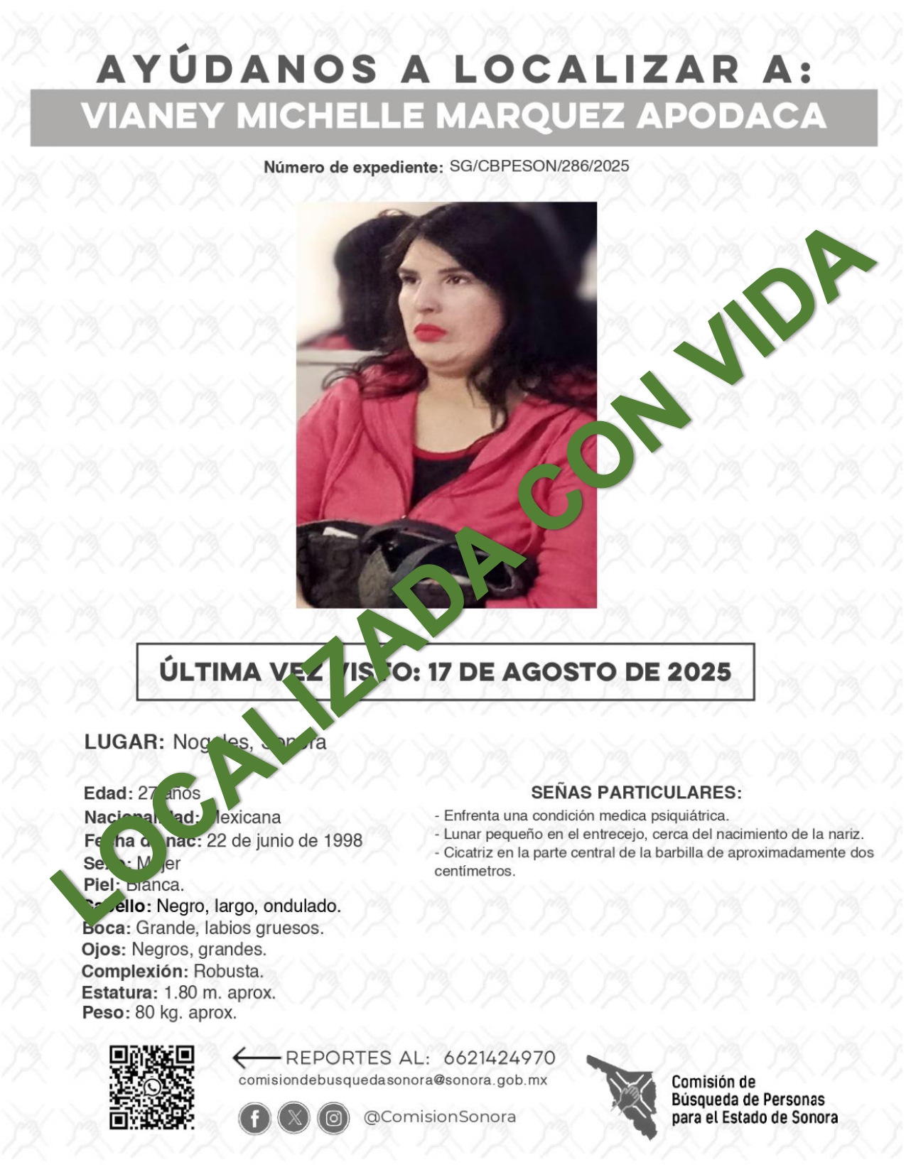 VIANNEY MICHELLE MARQUEZ APODACA - LOCALIZADA CON VIDA