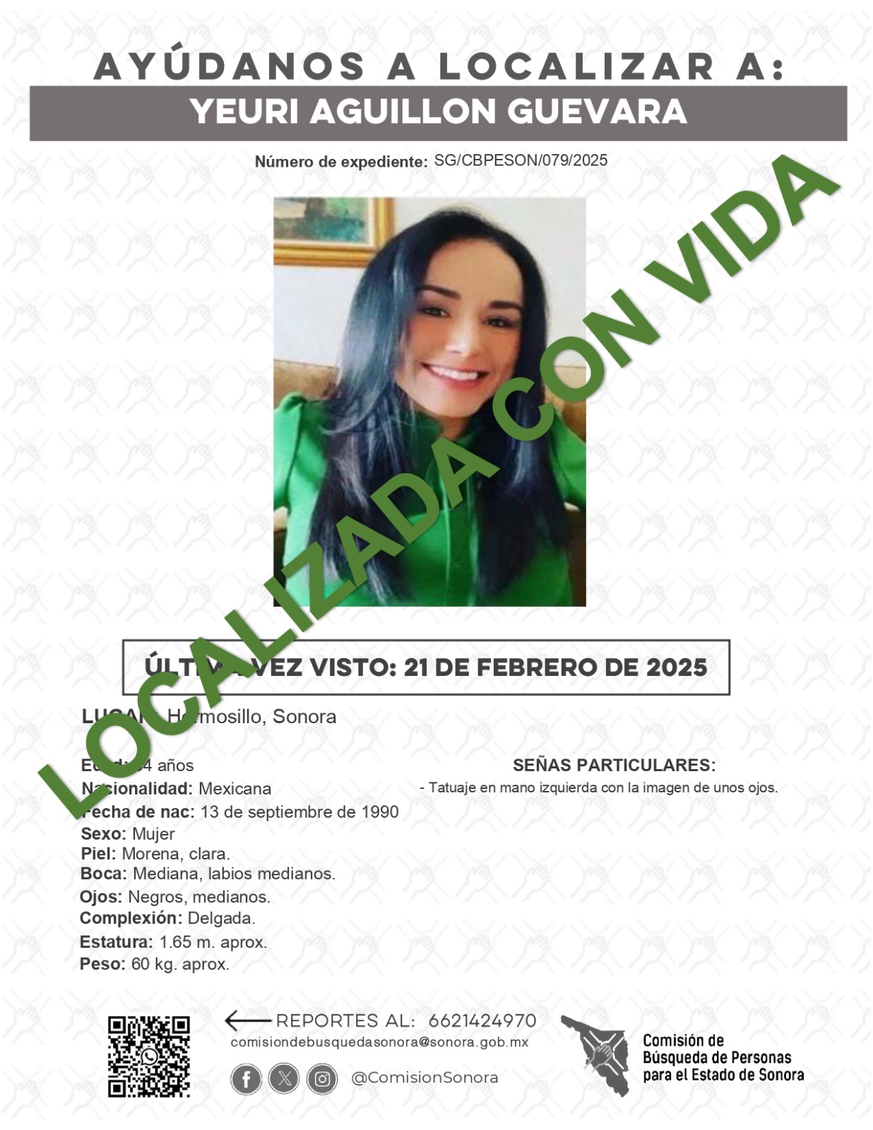 YEURI AGUILLON GUEVARA - LOCALIZADA CON VIDA